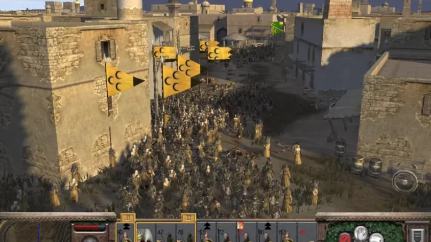 Армия сражается в городе на узких улицах в Total War: Medieval II