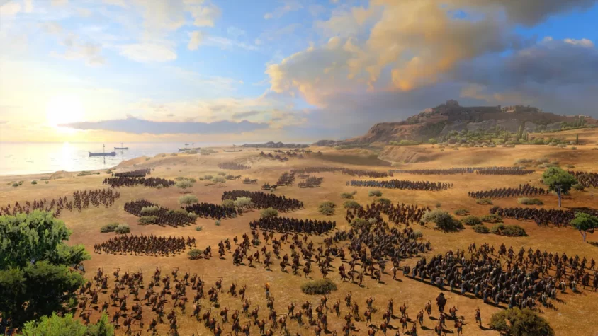 Масштабная битва в Total War Saga: Troy — солдаты, сражения и солнце, которое всё это освещает