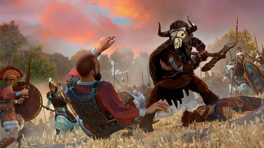 Герой в бою с мифическим существом в Total War Saga: Troy — когда обычные солдаты не могут решить всё