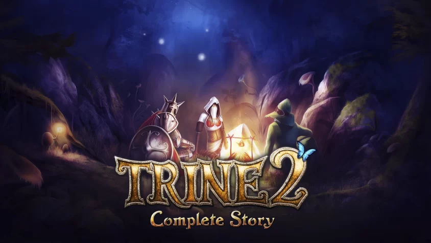 Trine 2 - Complete Story Обложка игры Trine 2 с героями, стоящими на фоне туманного леса