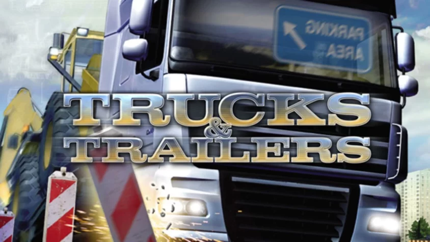 Обложка игры Trucks and Trailers Обложка игры Trucks and Trailers, на которой изображен грузовик в движении с указателем парковки на фоне города