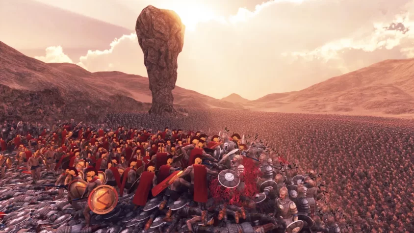 Римские легионеры сражаются на фоне огромной горы и гор трупов в Ultimate Epic Battle Simulator