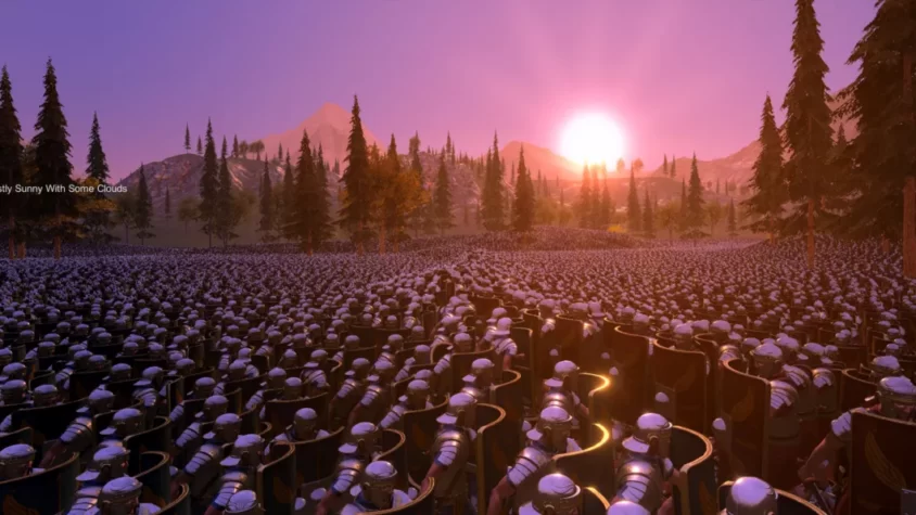 Римские легионеры в рассветном свете на поле боя в Ultimate Epic Battle Simulator