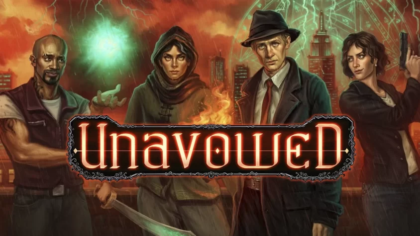 Unavowed - Обложка игры Обложка игры Unavowed, на которой изображены четыре главных героя с мистическими способностями