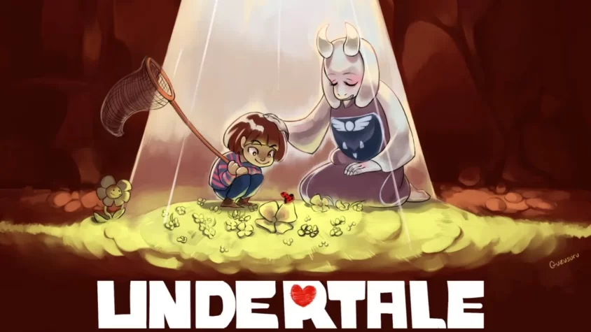 Undertale - обложка игры Поджаренный, но ещё живой мир, где цветы не только растут, но и разговаривают с тобой