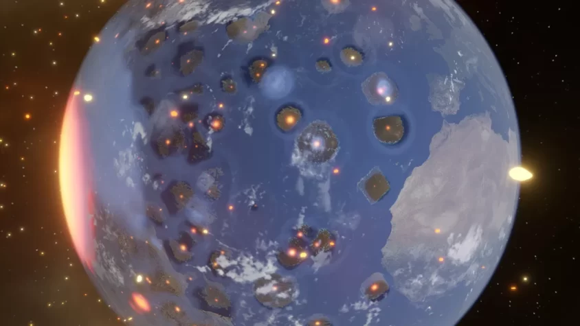 Земля с метеоритами в игре Universe Sandbox