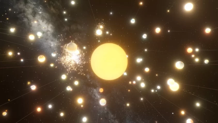 Космос с множеством звезд и планет в Universe Sandbox