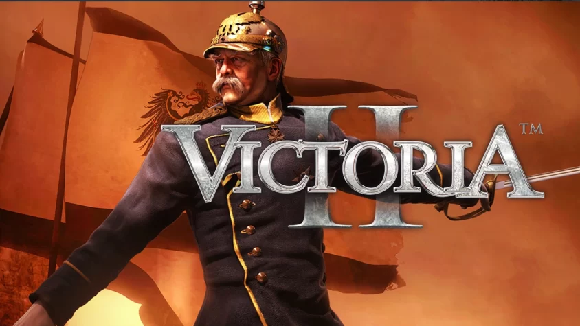 Обложка игры Victoria II с изображением военного с флагами на фоне
