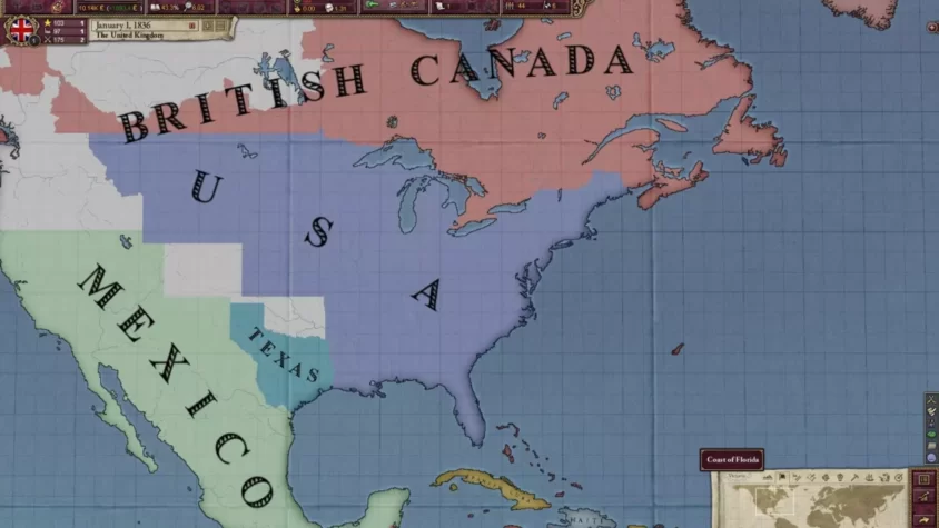 Карта Северной Америки в Victoria II: Британия, США, Мексика и Техас