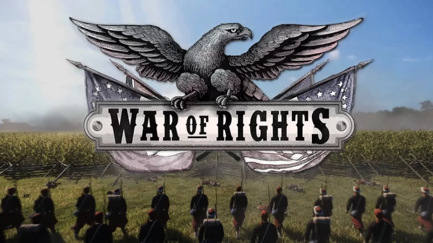 Обложка игры War of Rights с изображением орла и солдат на фоне поля боя
