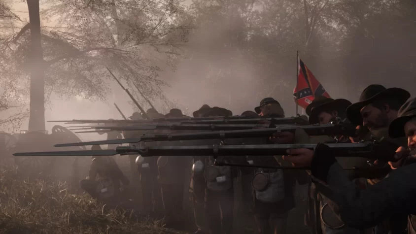 Боевая сцена в игре War of Rights с солдатами, готовыми к бою