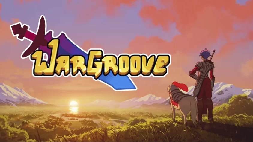 Обложка игры Wargroove с героем и собакой, стоящими на фоне заката