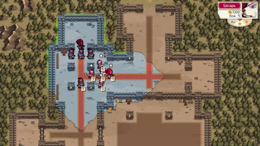 Бои на замерзшей территории в игре Wargroove с несколькими юнитами