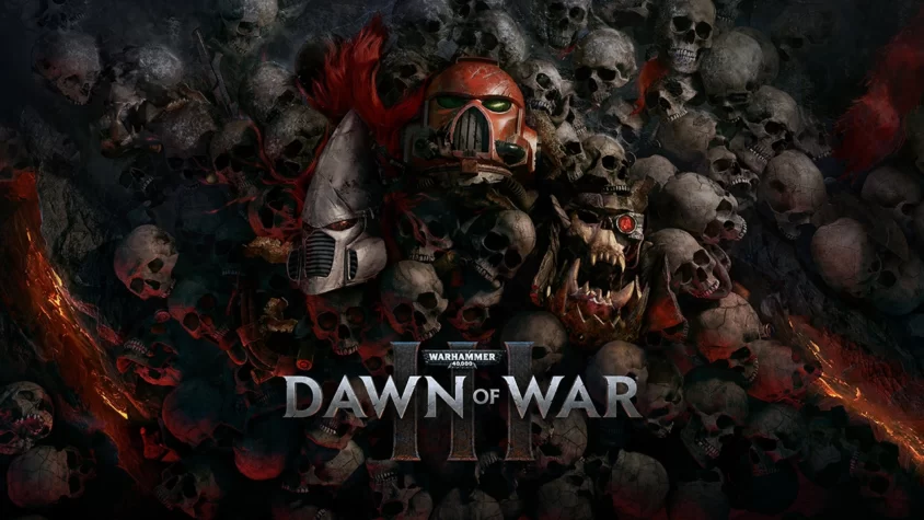 Warhammer 40,000: Dawn of War III Обложка игры Warhammer 40,000: Dawn of War III, сражение на фоне черепов и воинами в броне