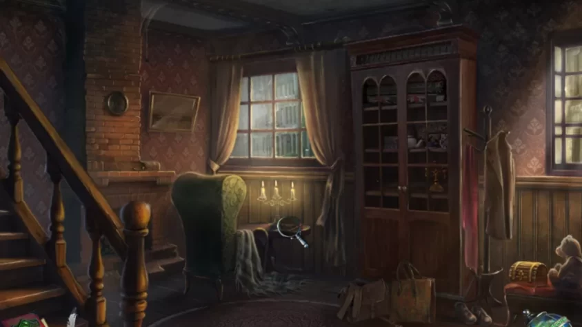 Темная комната с уютной атмосферой в игре Whispered Secrets: The Story of Tideville, где все кажется слишком тихим и подозрительным