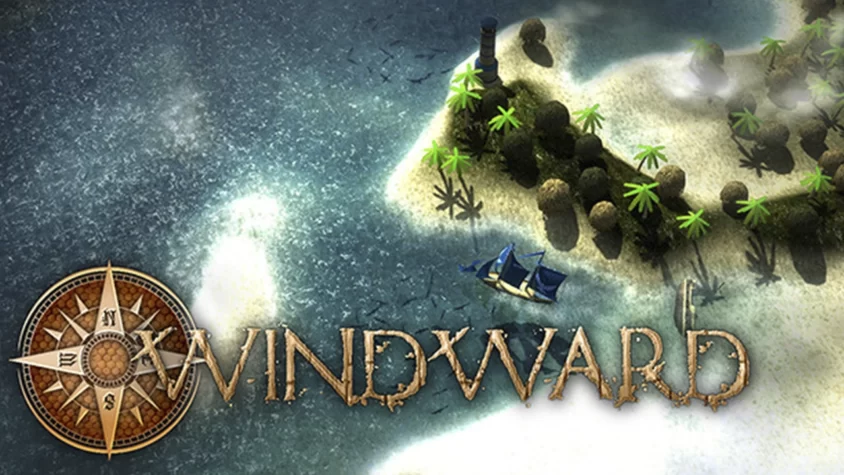 Обложка игры Windward с изображением корабля и острова