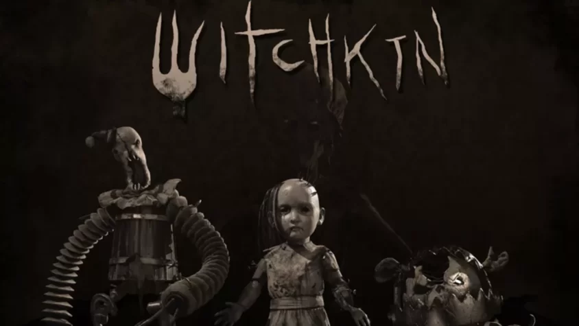 Обложка игры Witchkin, мрачная атмосфера и странные персонажи