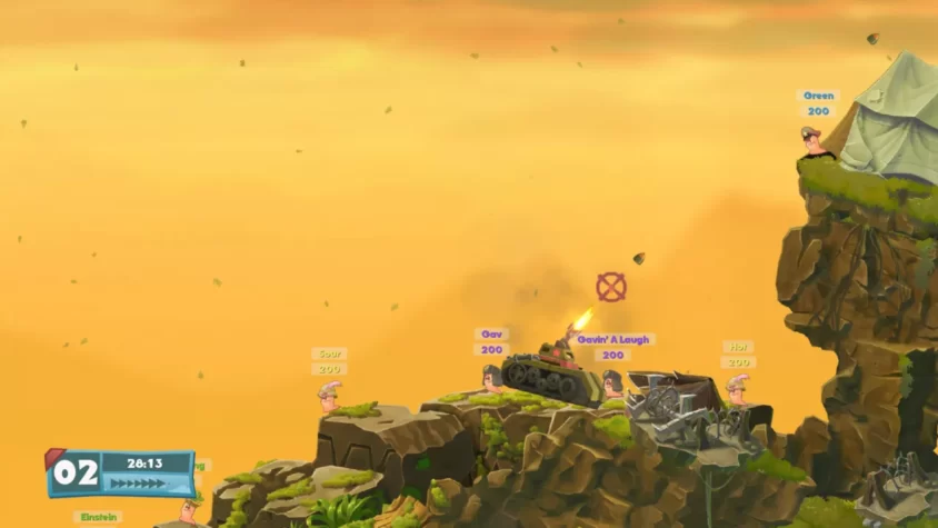 Червячки сражаются с танком на закатном фоне в Worms W.M.D — подготовься к эпичной битве