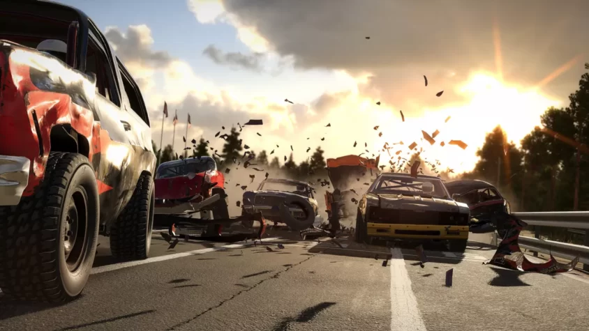 Wreckfest - Крушение машин на трассе, искры и разрушение на экране