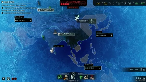 Карта мира в XCOM 2 с активными миссиями и целями