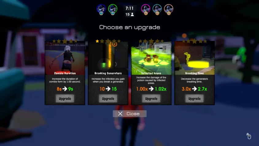 Выбор улучшений в игре Zombie Within, где игрок может выбрать одну из четырёх опций