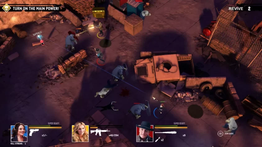 Геймплей Zombieland: Double Tap - Road Trip с персонажами, сражающимися с зомби в разрушенном окружении