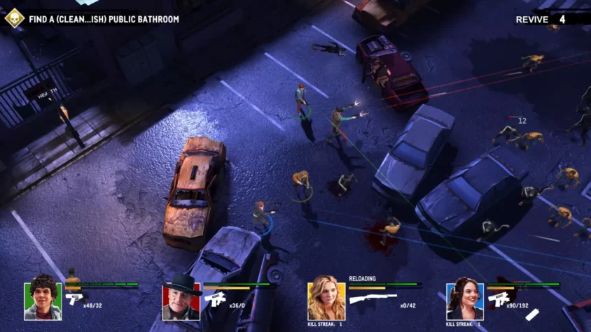 Геймплей Zombieland: Double Tap - Road Trip с персонажами, сражающимися с зомби на парковке среди машин