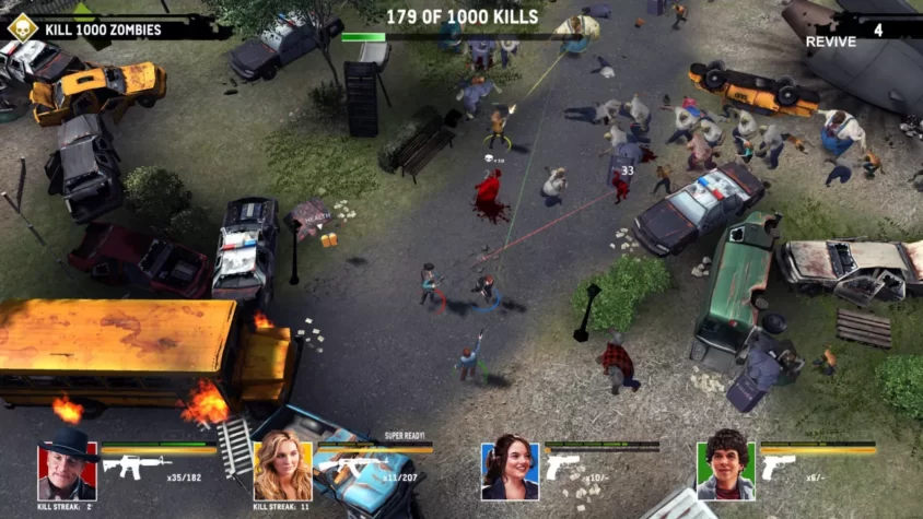 Геймплей Zombieland: Double Tap - Road Trip с персонажами, сражающимися с ордами зомби среди автомобилей и мусора