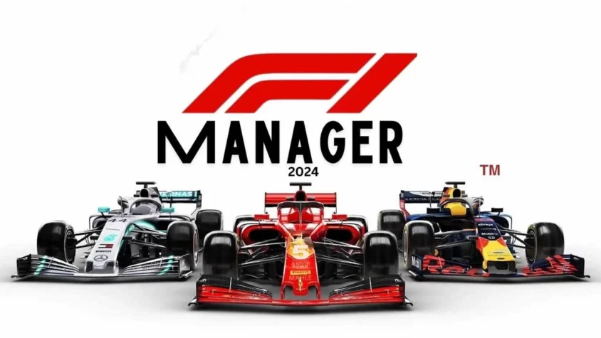 Три болида на обложке F1 Manager 2024, соревнующиеся за ваше внимание Обложка F1 Manager 2024 с тремя болидами: красный, серебристый и синий, которые как будто решили, что старт с обложки — это и есть пик сезона