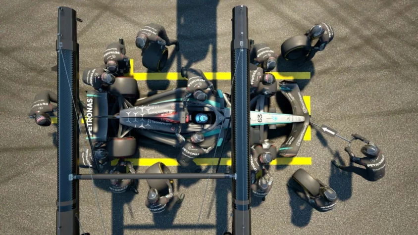 Пит-стоп в F1 Manager 2024: механики работают как швейцарские часы, только с колёсами и адреналином