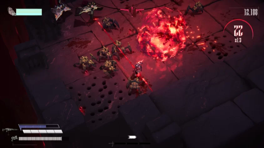 Герой Kill Knight применяет мощную атаку, уничтожая монстров с лазерным прицелом