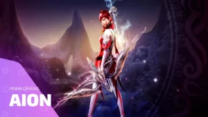 Эльфийка с луком из Aion на фоне зимнего пейзажа — арт для раздачи Prime Gaming