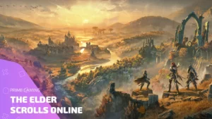 Персонажи и пейзажи из The Elder Scrolls Online на фоне заката — арт из раздачи Prime Gaming