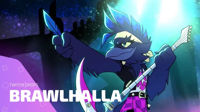 Все Twitch Drops Brawlhalla — хронология раздач и бонусов Twitch Drops Brawlhalla — арт персонажа с гитарой и фиолетовым светом