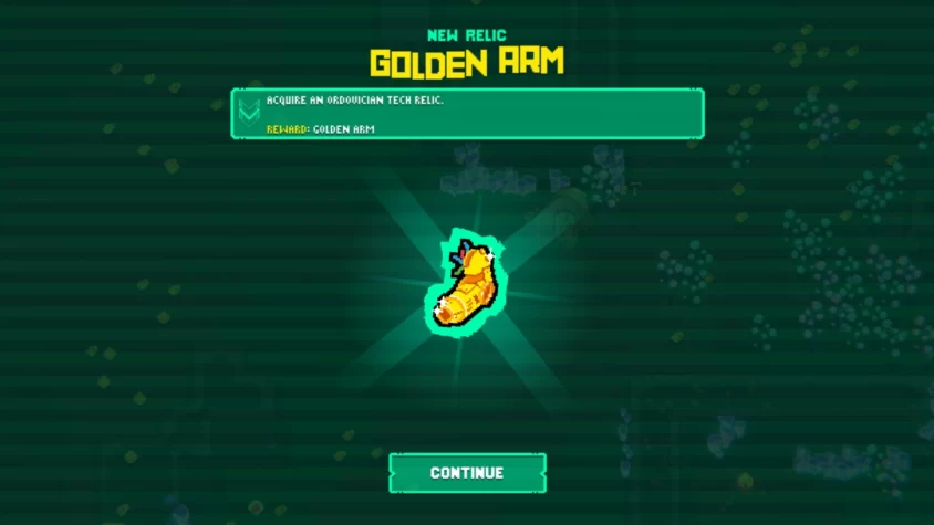 Игрок получает реликвию Golden Arm в Hive Jump 2: Survivors