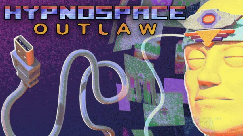 Обложка Hypnospace Outlaw с неоновым бредом и USB-подключением к подсознанию Лицо в трансе, кабель и стильная глупость 90-х на максималках