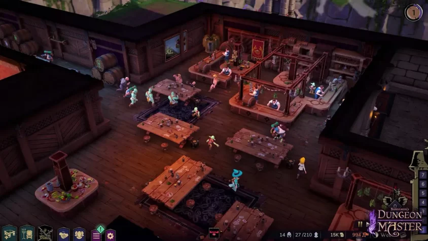 Таверна в Naheulbeuk’s Dungeon Master полна гостей, выпивки и беспорядка