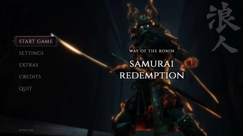 Главное меню Ronin: Samurai Redemption с угрожающим самураем, явно не в настроении менять настройки