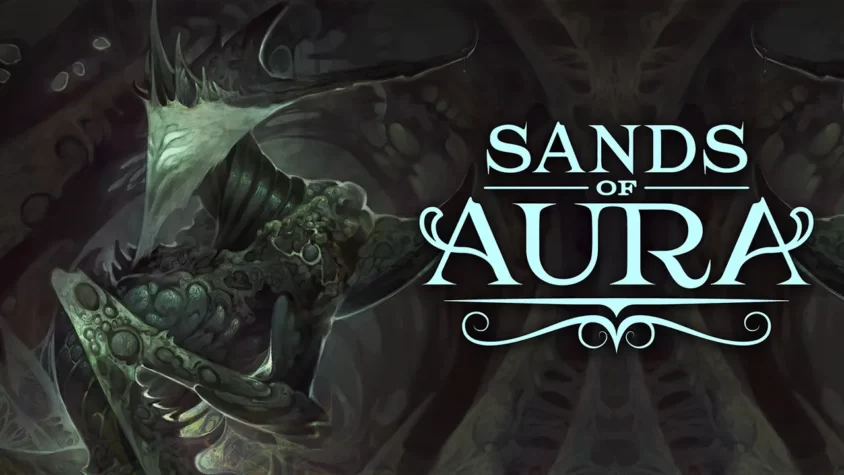 Обложка игры Sands of Aura с загадочным существом Главный враг с лицом, достойным обложки готического альбома