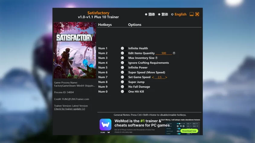 Все функции трейнера Satisfactory — бессмертие, читы и ускорение игры