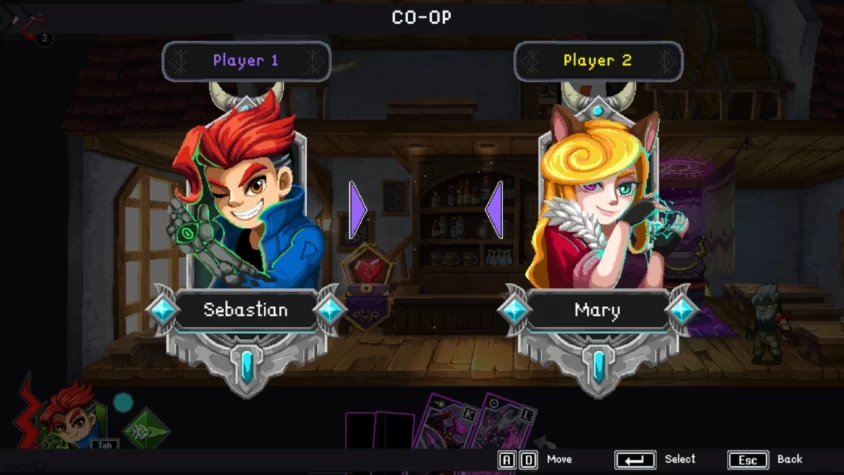 Выбор героев в кооперативе Spirit Mancer: один с огнём в волосах, другая с ушами