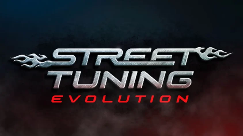 Обложка Street Tuning Evolution с намёком на ностальгию и турбонаддув Логотип Street Tuning Evolution с агрессивными шрифтами и пылающими огоньками по бокам