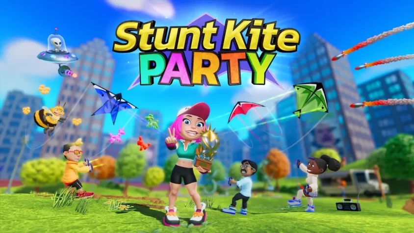 Обложка игры Stunt Kite Party Обложка игры Stunt Kite Party с яркими персонажами, летающими воздушными змеями и весёлой атмосферой