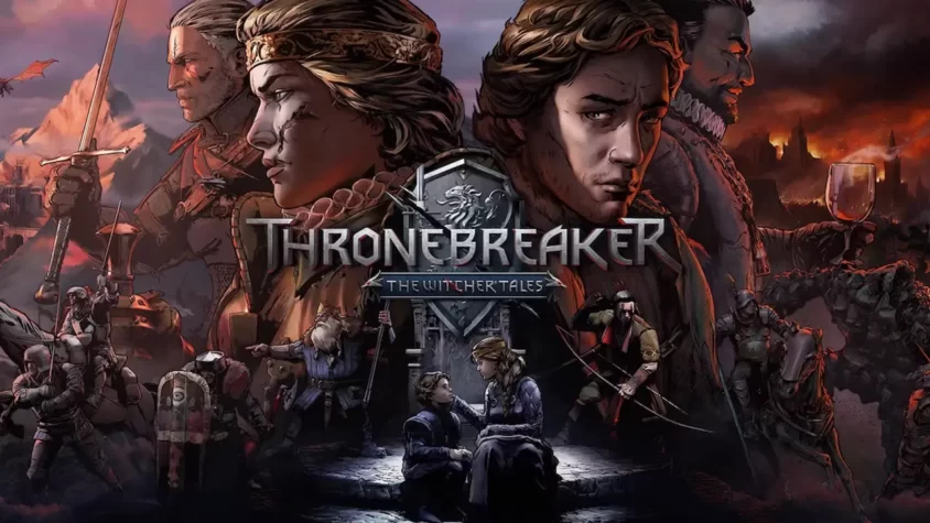 Обложка Thronebreaker: The Witcher Tales с мрачной королевской драмой Королева с мечом, рыцари в огне и намёк на моральный кризис