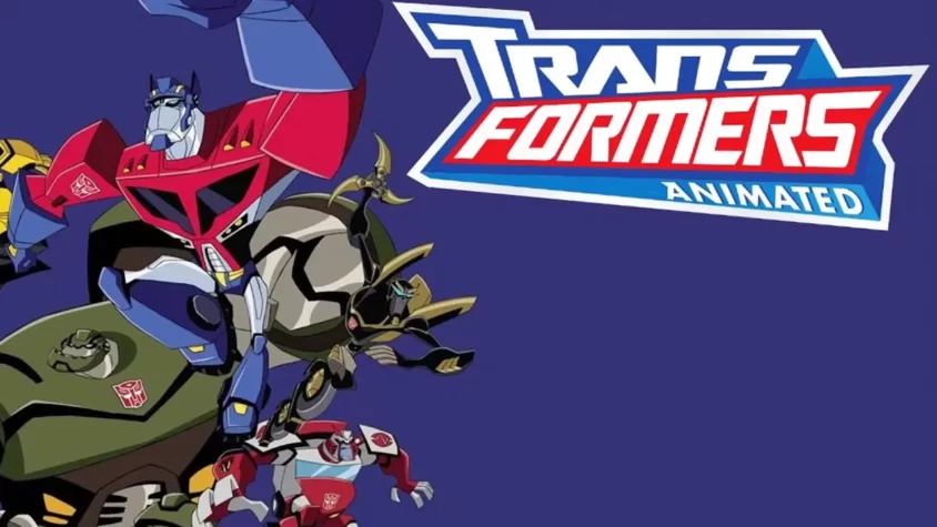 Всё серьёзно, мы мультик группа автоботов из Transformers Animated: The Game на фоне логотипа