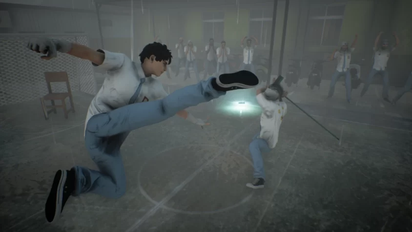Школьник исполняет вертушку, достойную финала Mortal Kombat, прямо на мокром асфальте