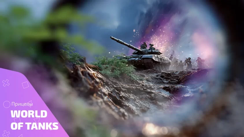 Прицелы World of Tanks — танк в оптике на фоне взрыва в WoT