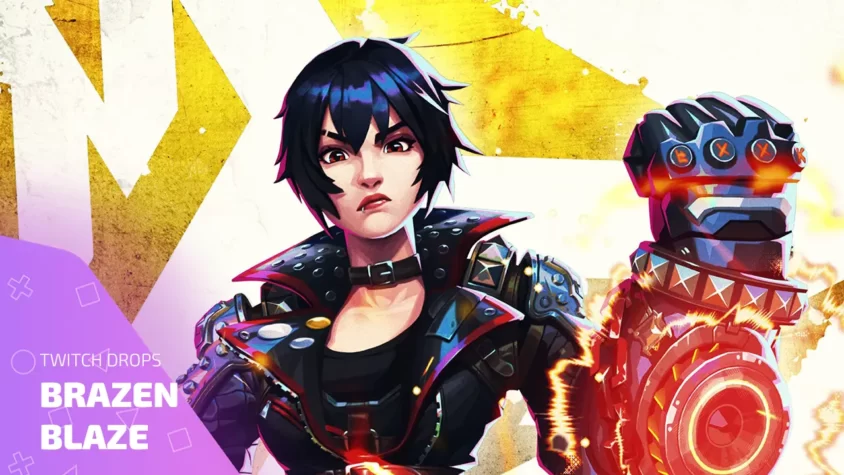 Brazen Blaze — визуал для Twitch Drops и истории раздач Персонаж из Brazen Blaze на фоне огня, промо-арт к раздачам Twitch Drops