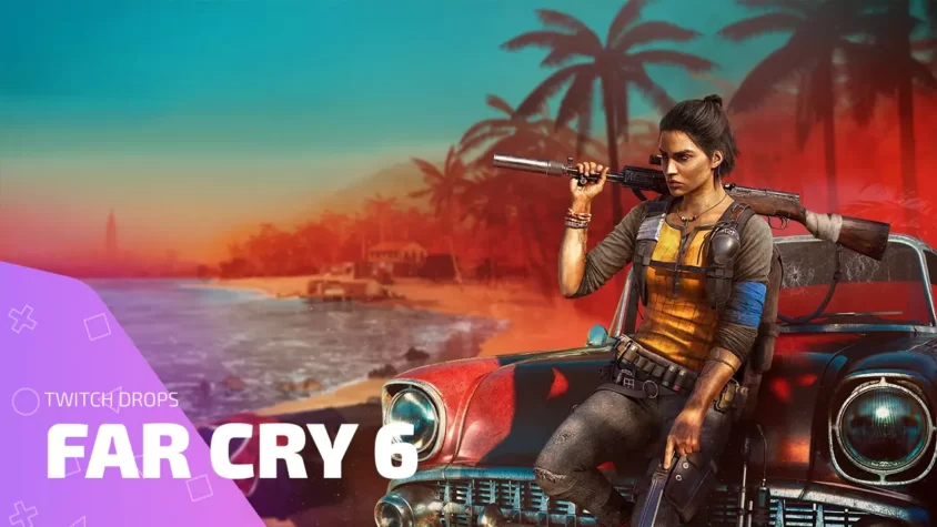 Все Twitch Drops Far Cry 6 — полная история раздач и наград Twitch Drops Far Cry 6 — героиня с оружием на фоне пейзажа и старого автомобиля