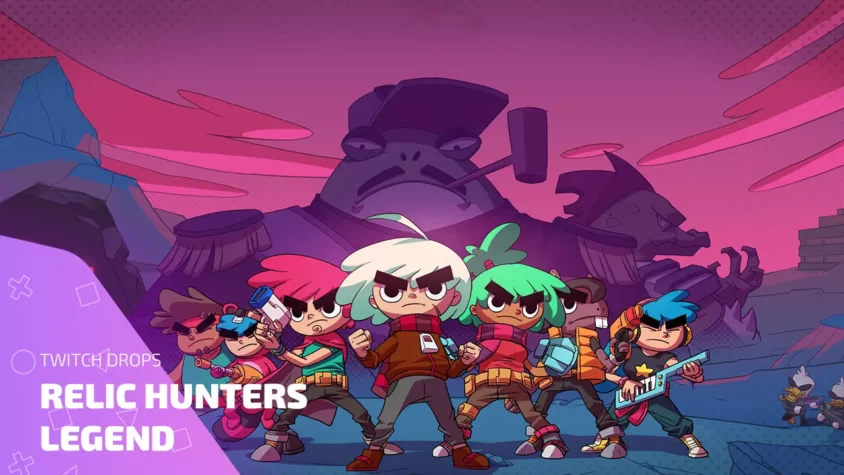 Все Twitch Drops в Relic Hunters Legend — обложка с персонажами Обложка Twitch Drops для Relic Hunters Legend с героями на фоне врагов